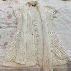 Women size small ivory button down winter coat with scarf detail attached